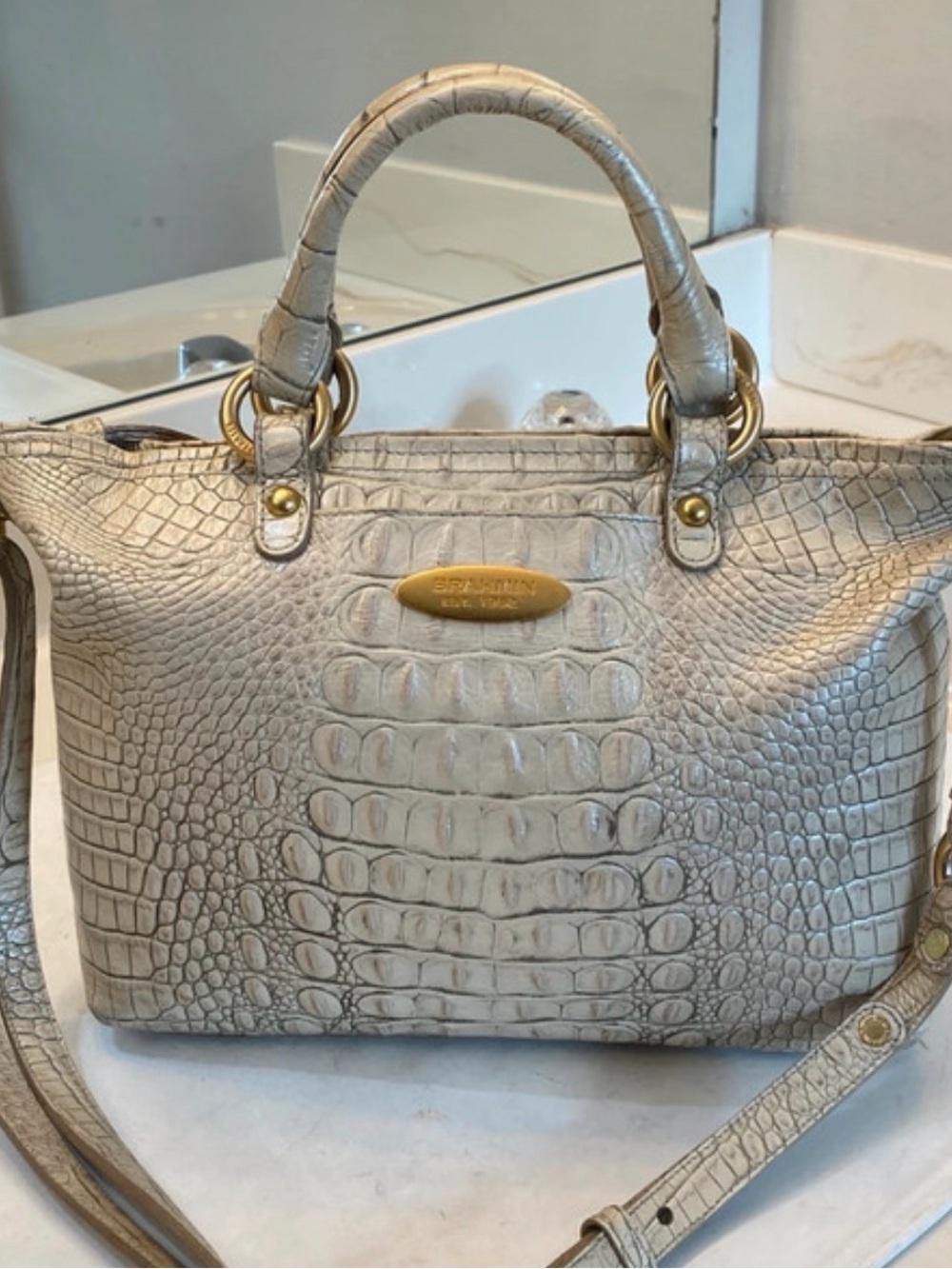 Brahmin Arno Melbourne beige satchel crossbody